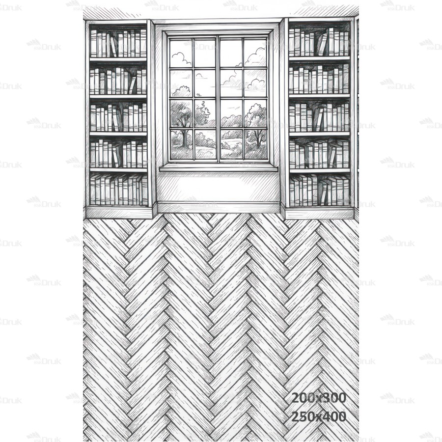 Tło fotograficzne – ilustracyjna biblioteka z oknem i parkietem | 3713
